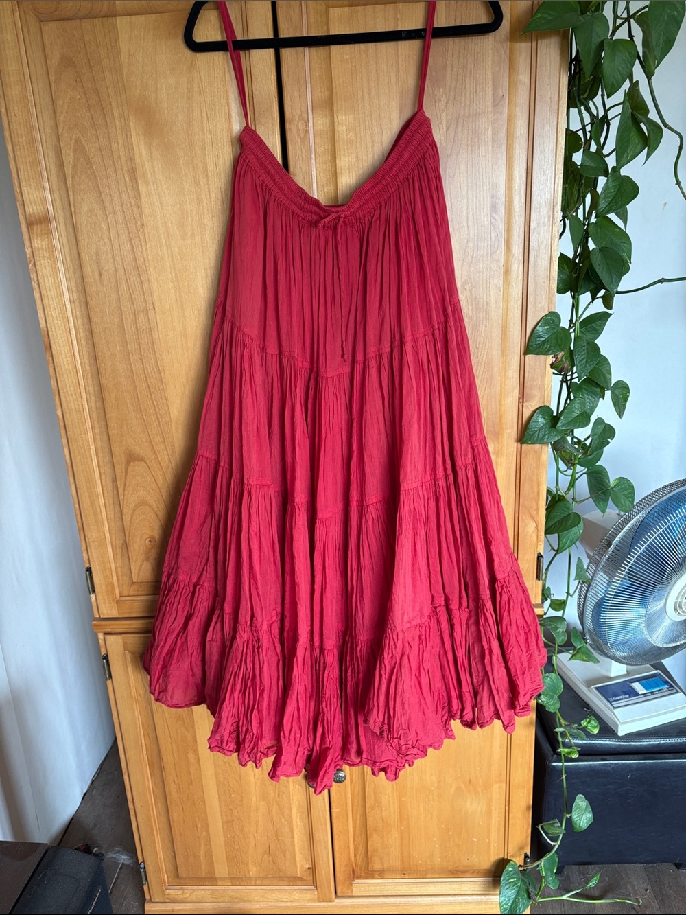 Women's Red Tiered Maxi Skirt
